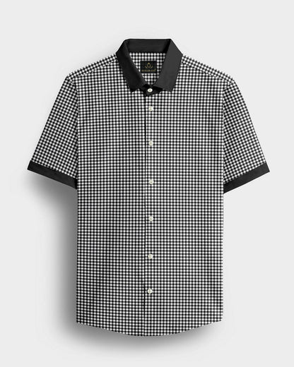 White With Jade Black Gingham Checks Designer Cotton Shirt