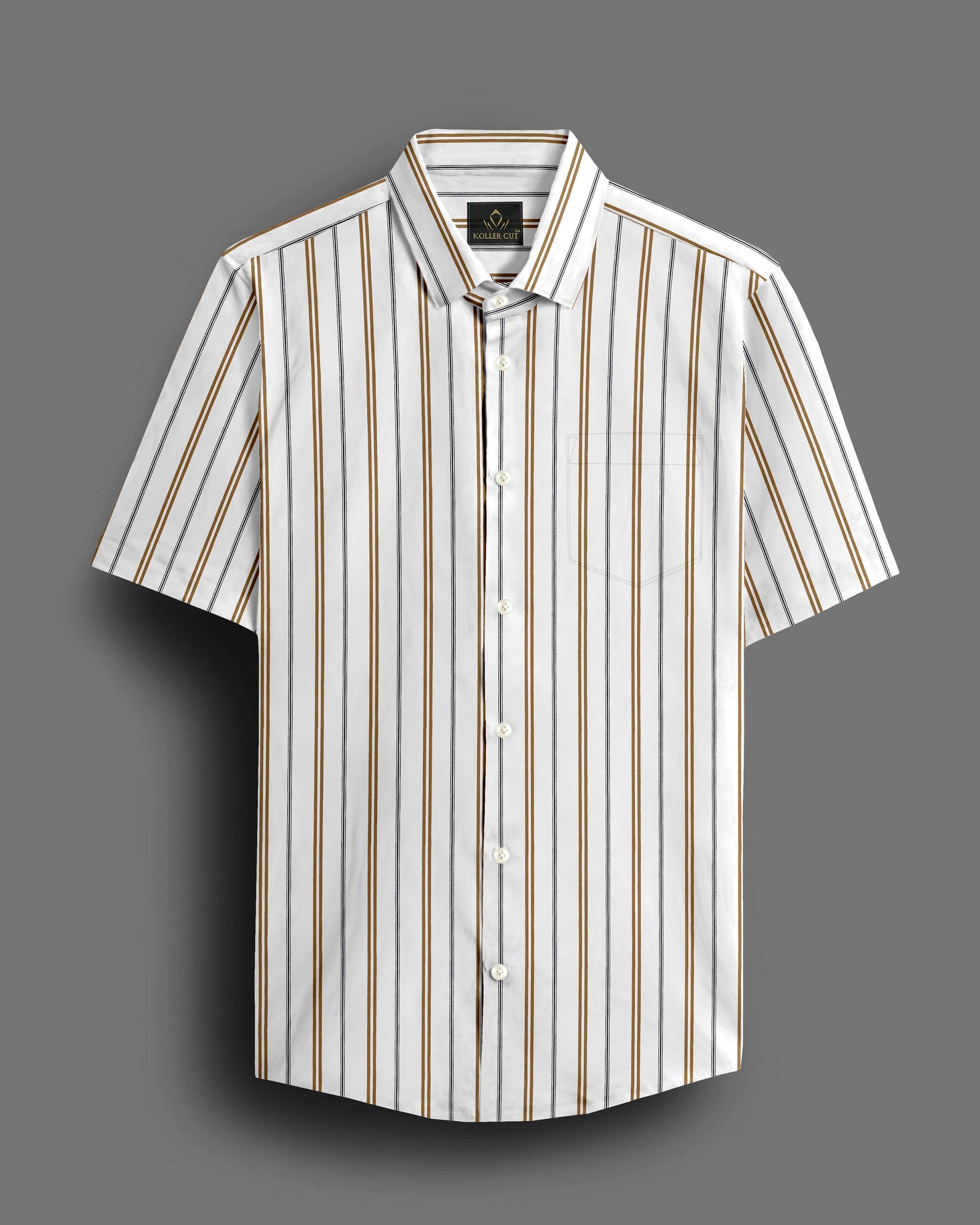 White with Dachshund Brown and Black Stripes Cotton Shirt