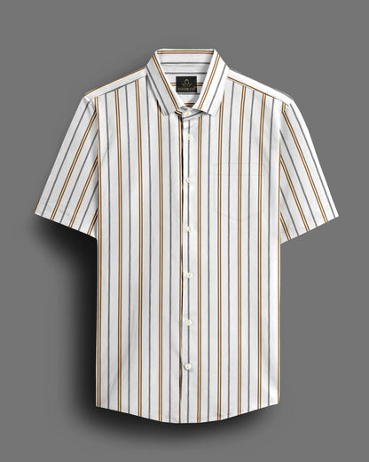 White with Dachshund Brown and Black Stripes Cotton Shirt