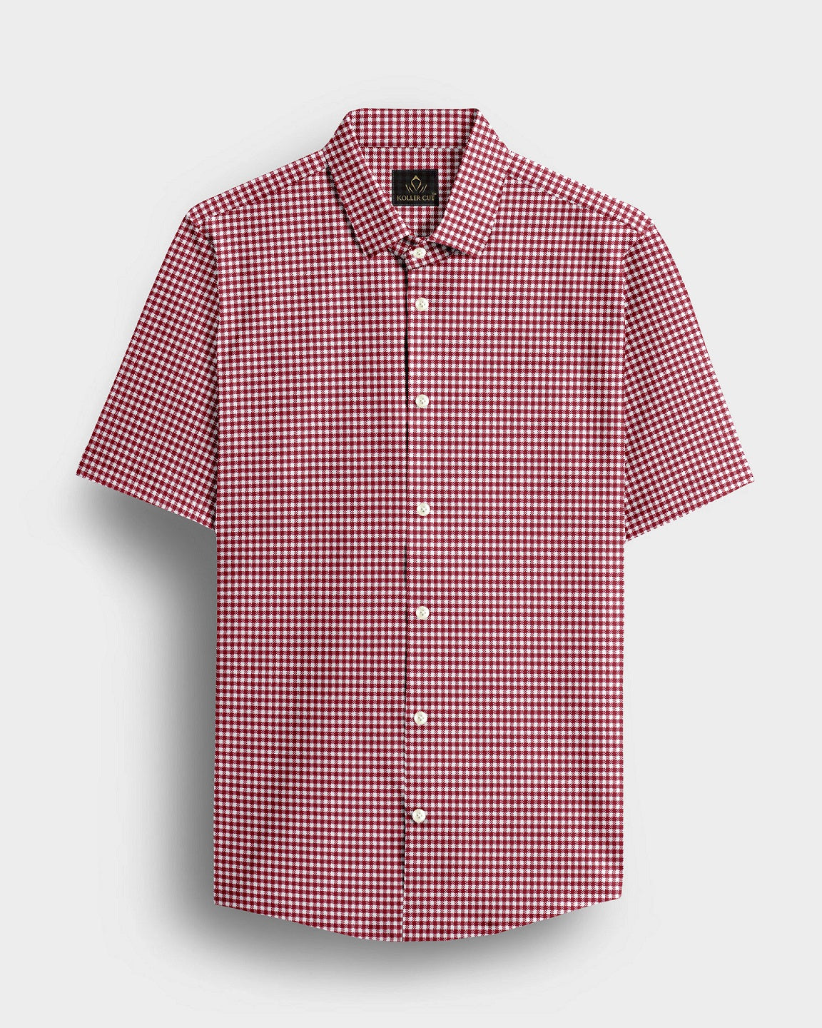 White and Maroon Gingham Checks Cotton Shirt