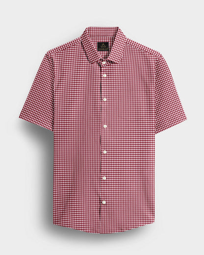White and Maroon Gingham Checks Cotton Shirt