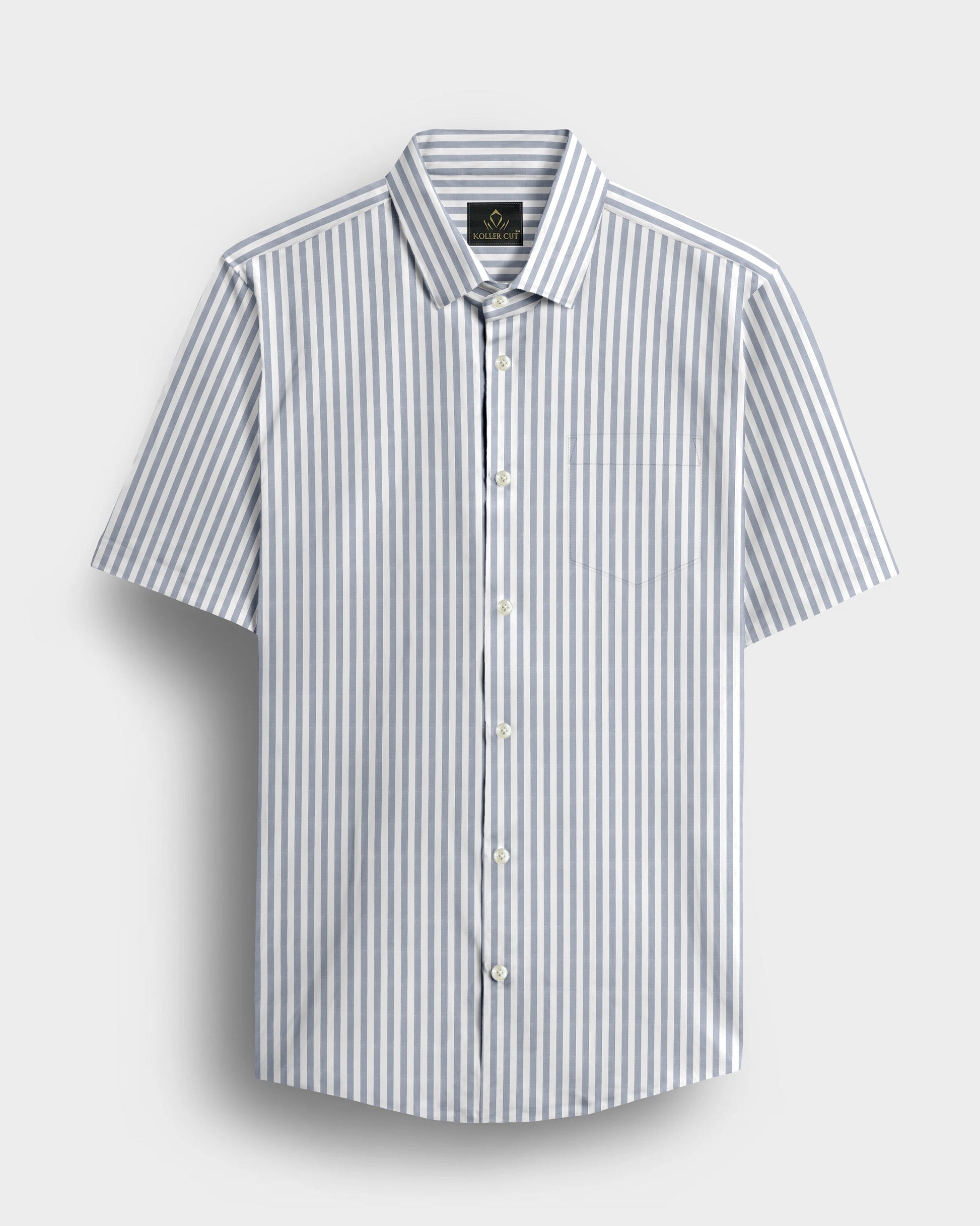 White and Silver Gray Candy Stripes Cotton Shirt