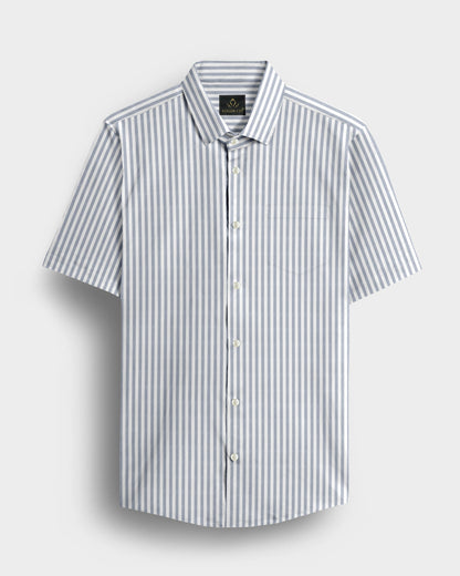 White and Silver Gray Candy Stripes Cotton Shirt