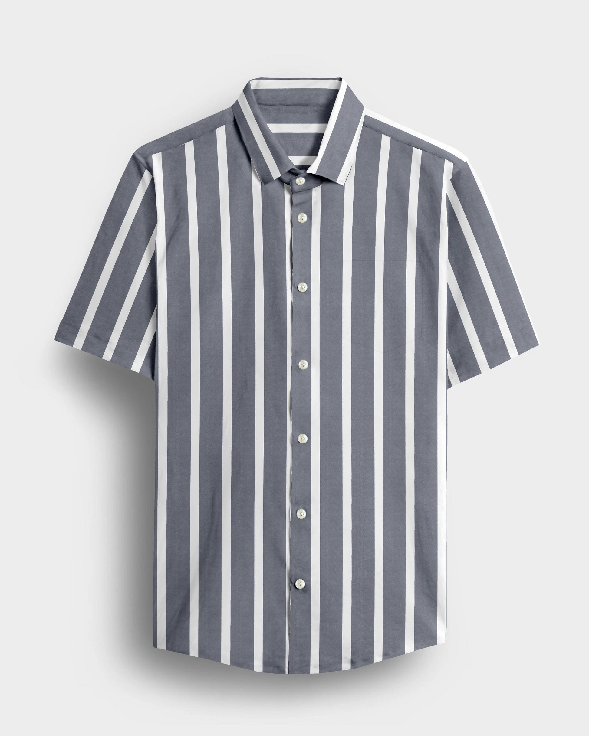 Mirage Gray and White Wide Chalk Stripes Cotton Shirt