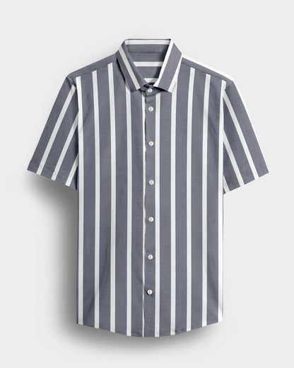 Mirage Gray and White Wide Chalk Stripes Cotton Shirt