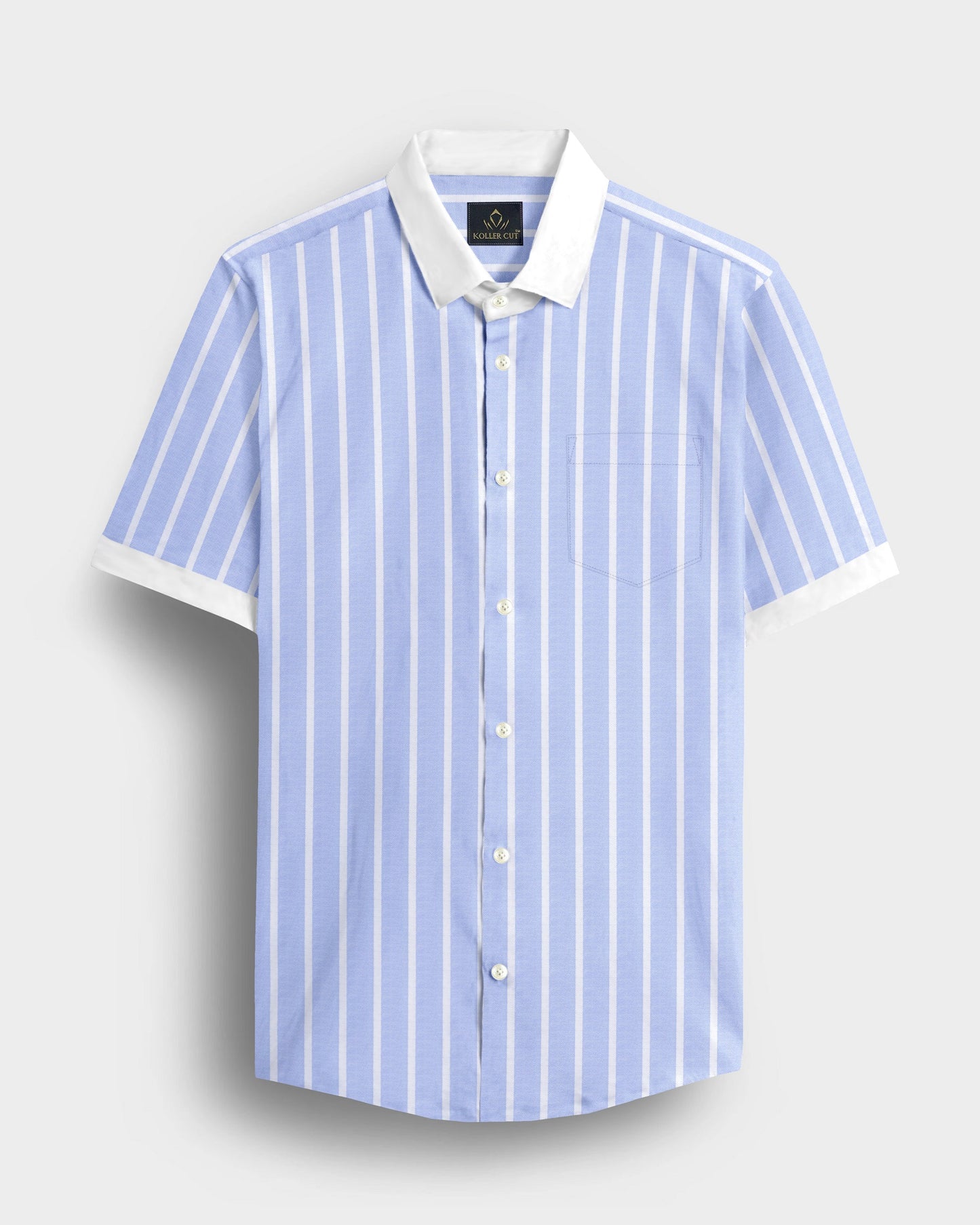 Brunnera Blue and Flash White Chalk Stripes Designer Oxford Cotton Shirt