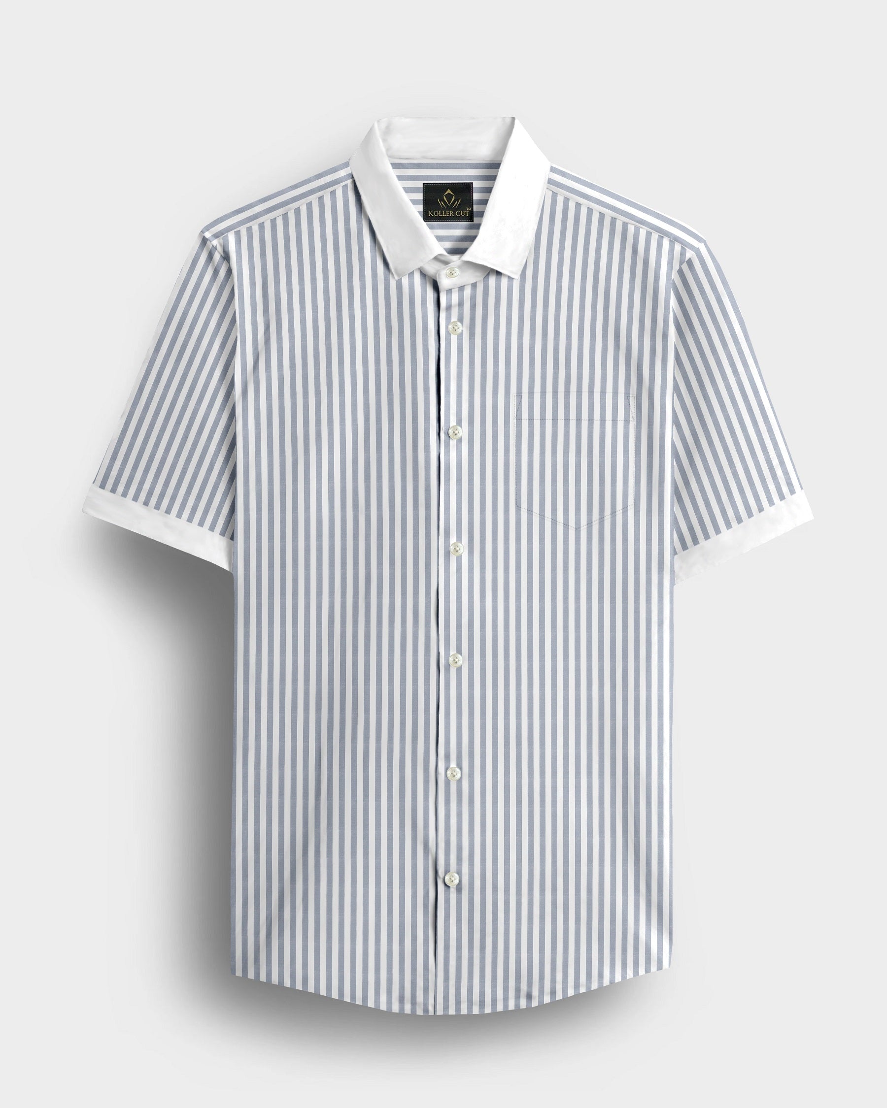 White and Silver Gray Candy Stripes Designer Cotton Shirt
