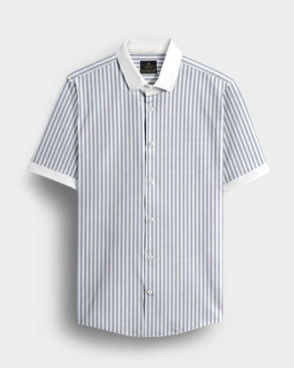 White and Silver Gray Candy Stripes Designer Cotton Shirt
