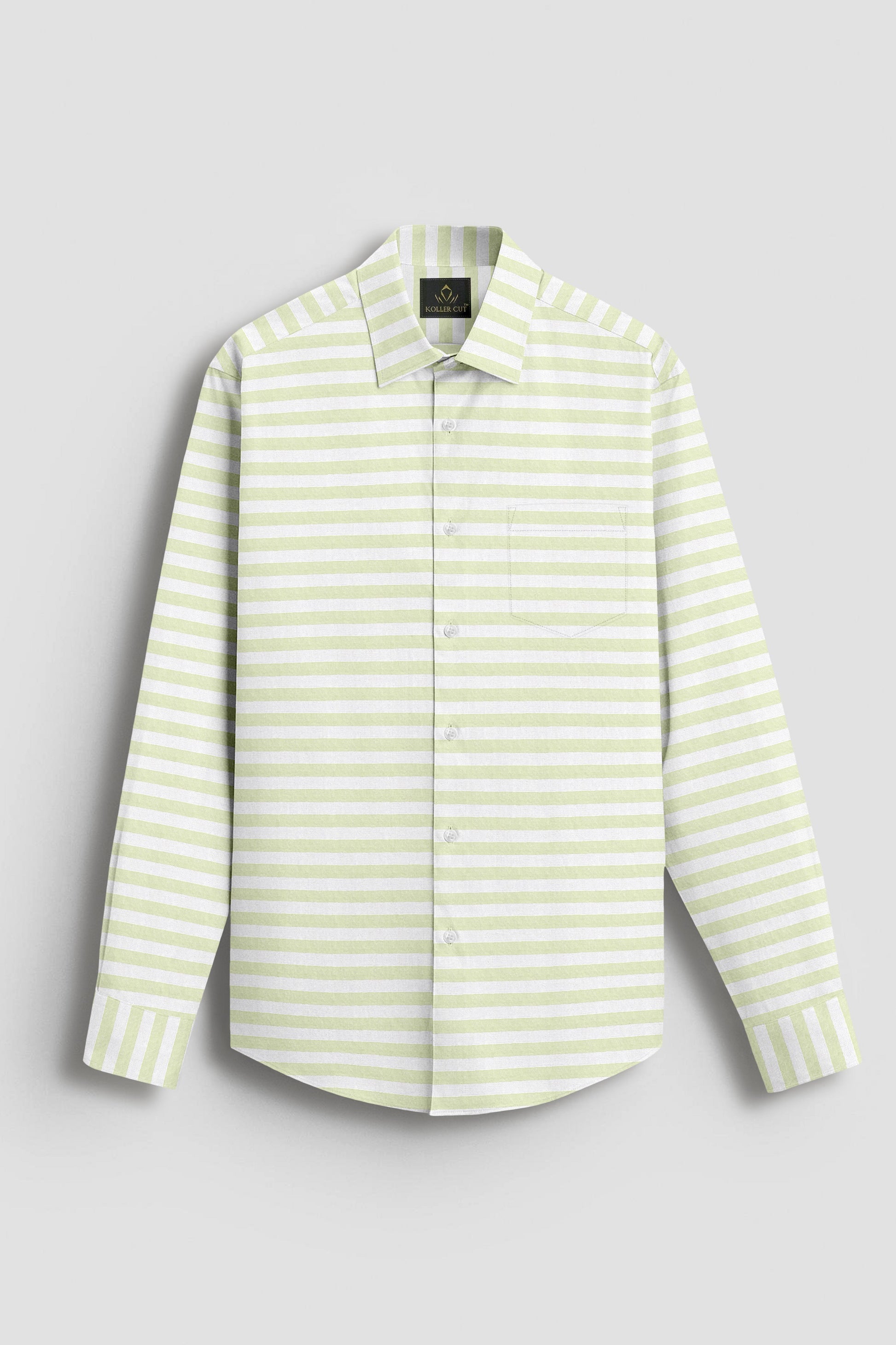 White with Lime Green Stripes Premium Cotton Shirt-Plus size shirts in India