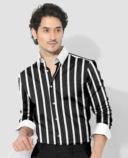 Jade Black and White Wide Chalk Stripes Designer Cotton Shirt