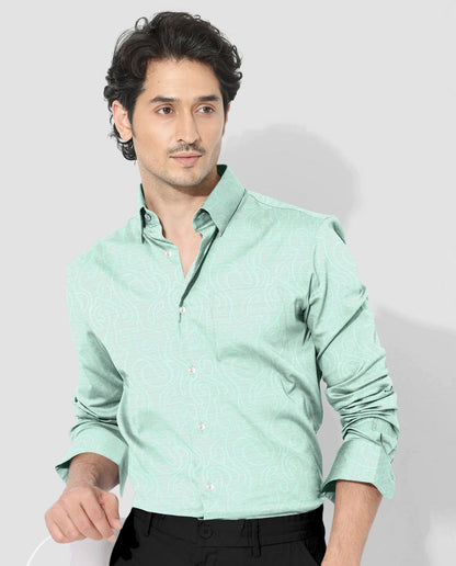 Biscay Green Labyrinth Jacquard Cotton Shirt