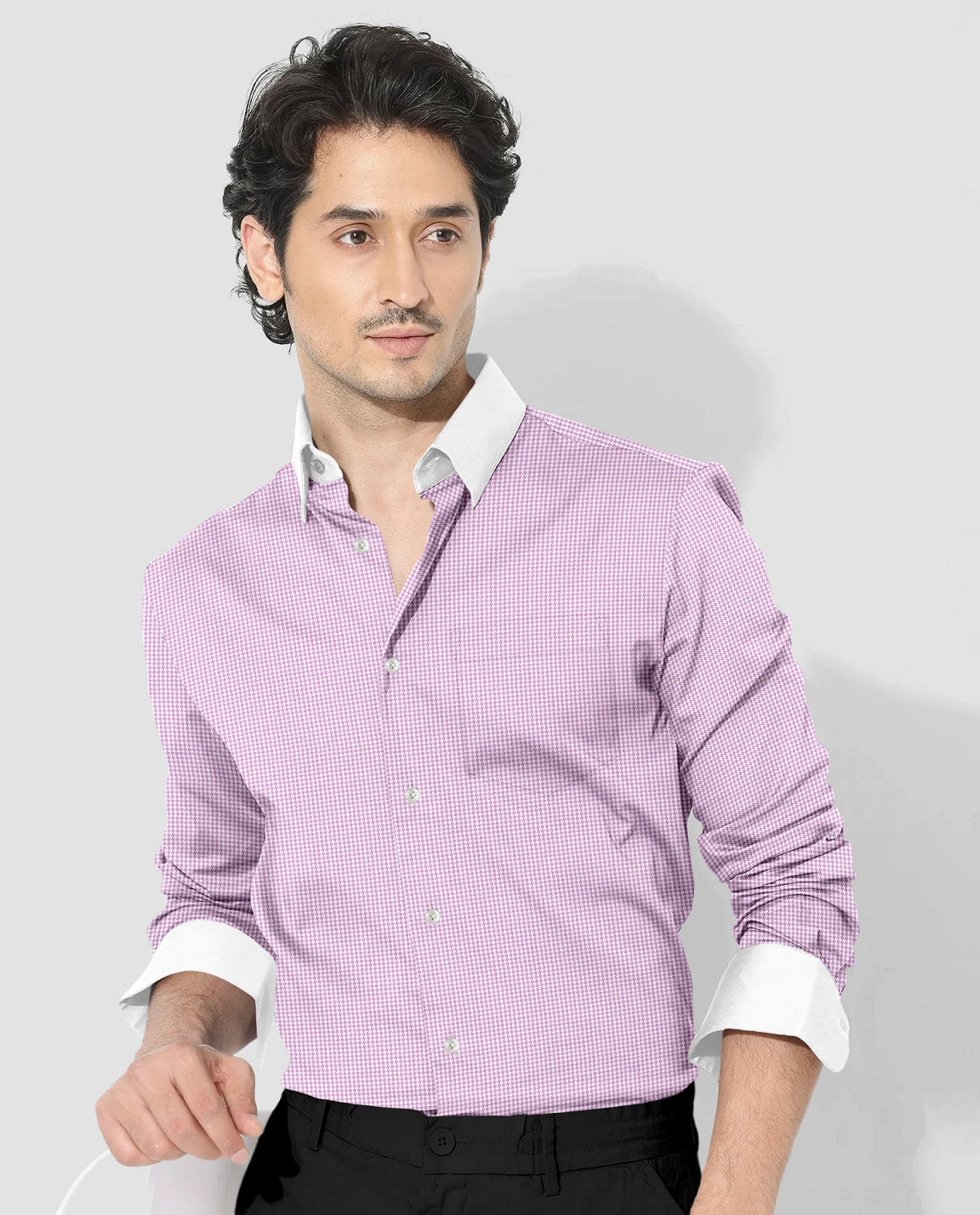Lavender Pink and White Ninja Shuriken Printed Designer Cotton Shirt