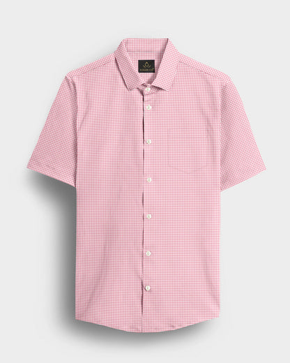 White and Petal Pink Hounds Tooth Checks Cotton Shirt