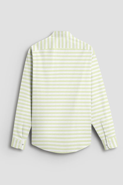 White with Lime Green Stripes Premium Cotton Shirt-Plus size shirts in India