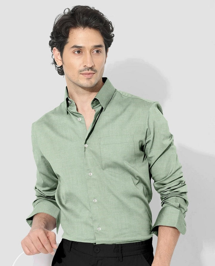 Lichen Green Plain Oxford Cotton Formal Shirt