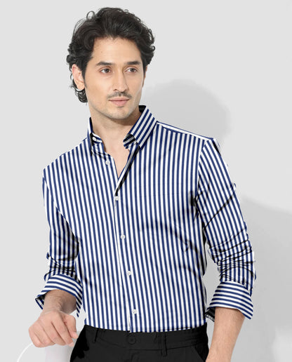 White and Victoria Blue Candy Stripes Cotton Shirt