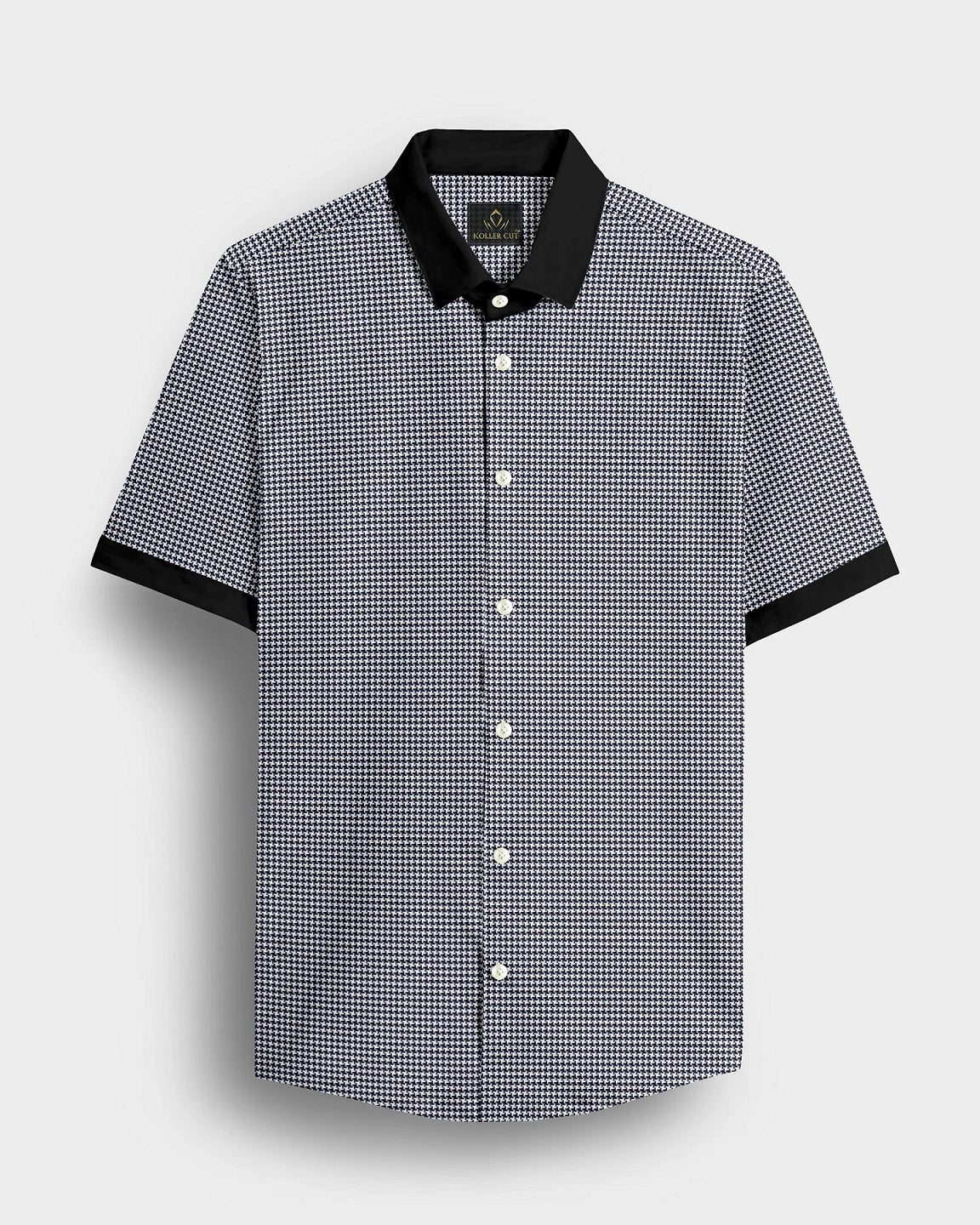 Jet Black and White Hounds Tooth Checks Designer Cotton Shirt