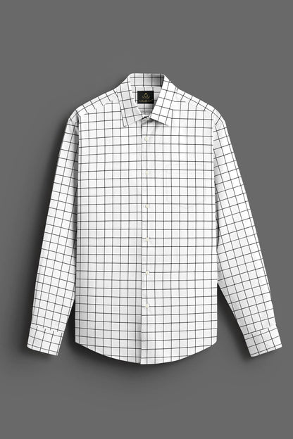 Milk White and Black Graph Checks Cotton Shirt