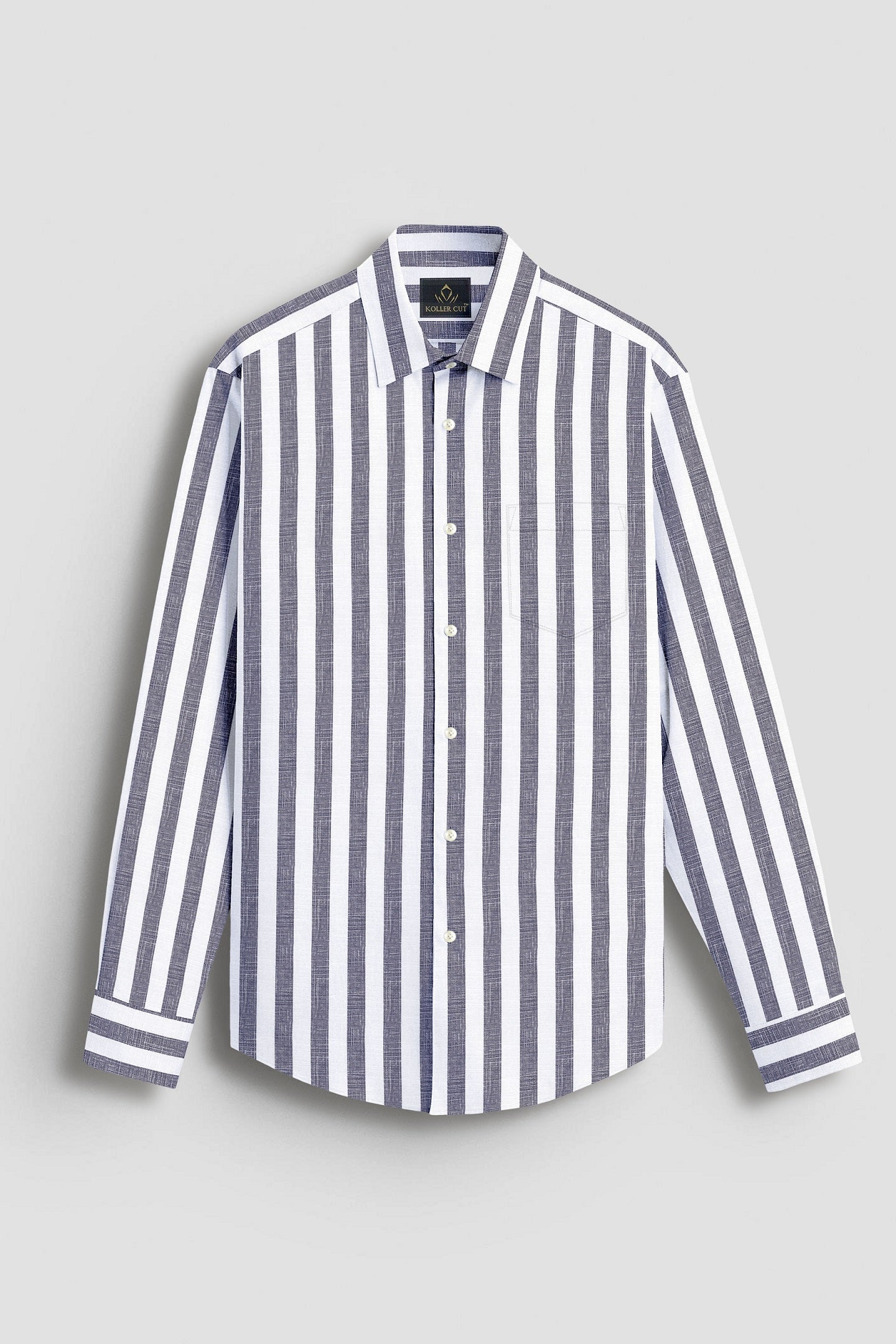 Porpoise Grey and Smoke White Awning Stripes Cotton Linen Shirt