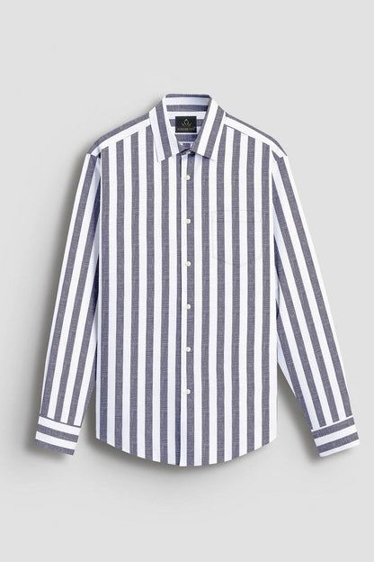 Porpoise Grey and Smoke White Awning Stripes Cotton Linen Shirt