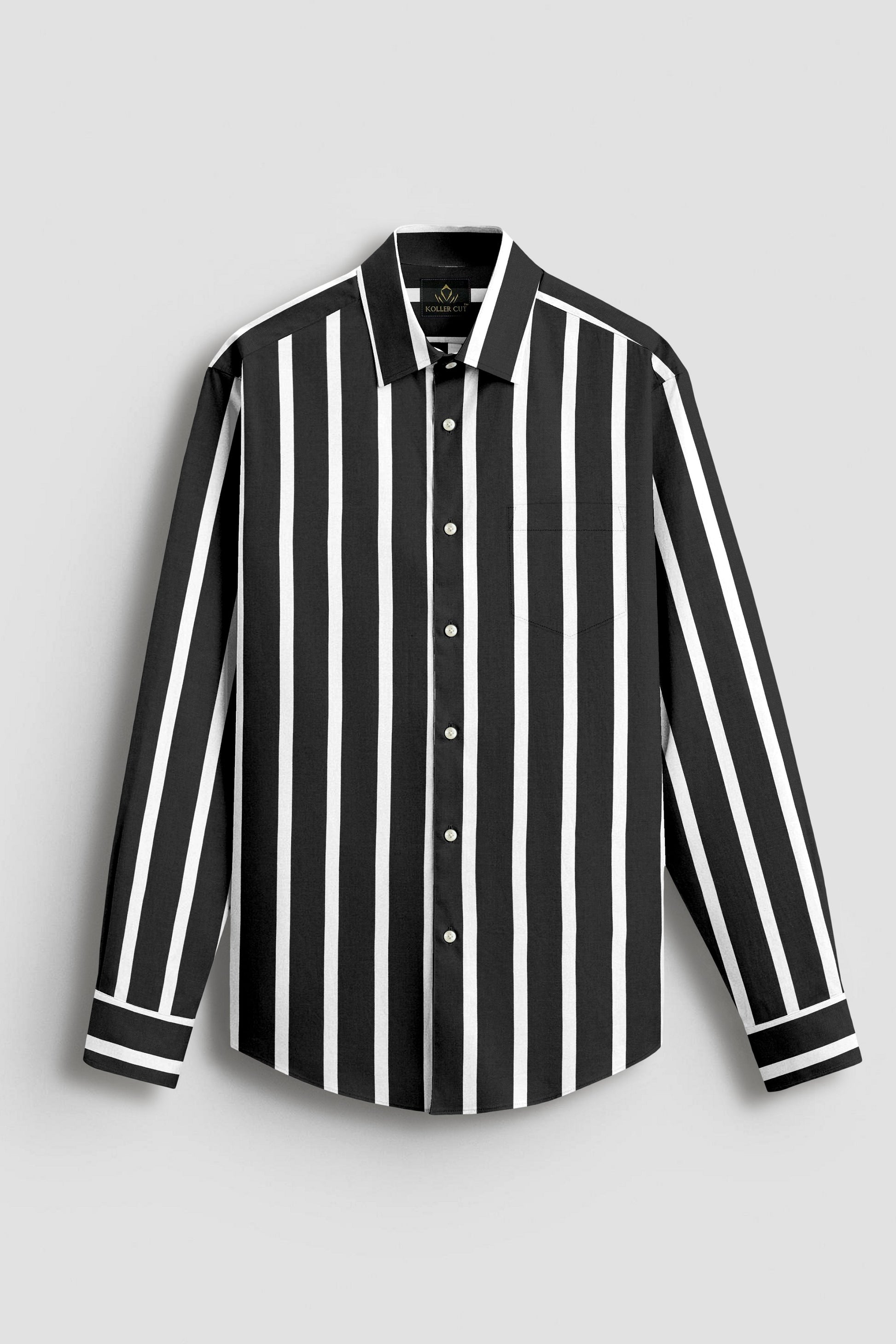 Jade Black and White Wide Chalk Stripes Cotton Shirt