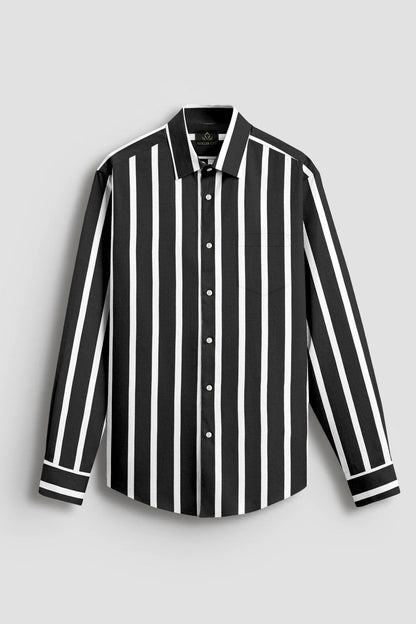Jade Black and White Wide Chalk Stripes Cotton Shirt