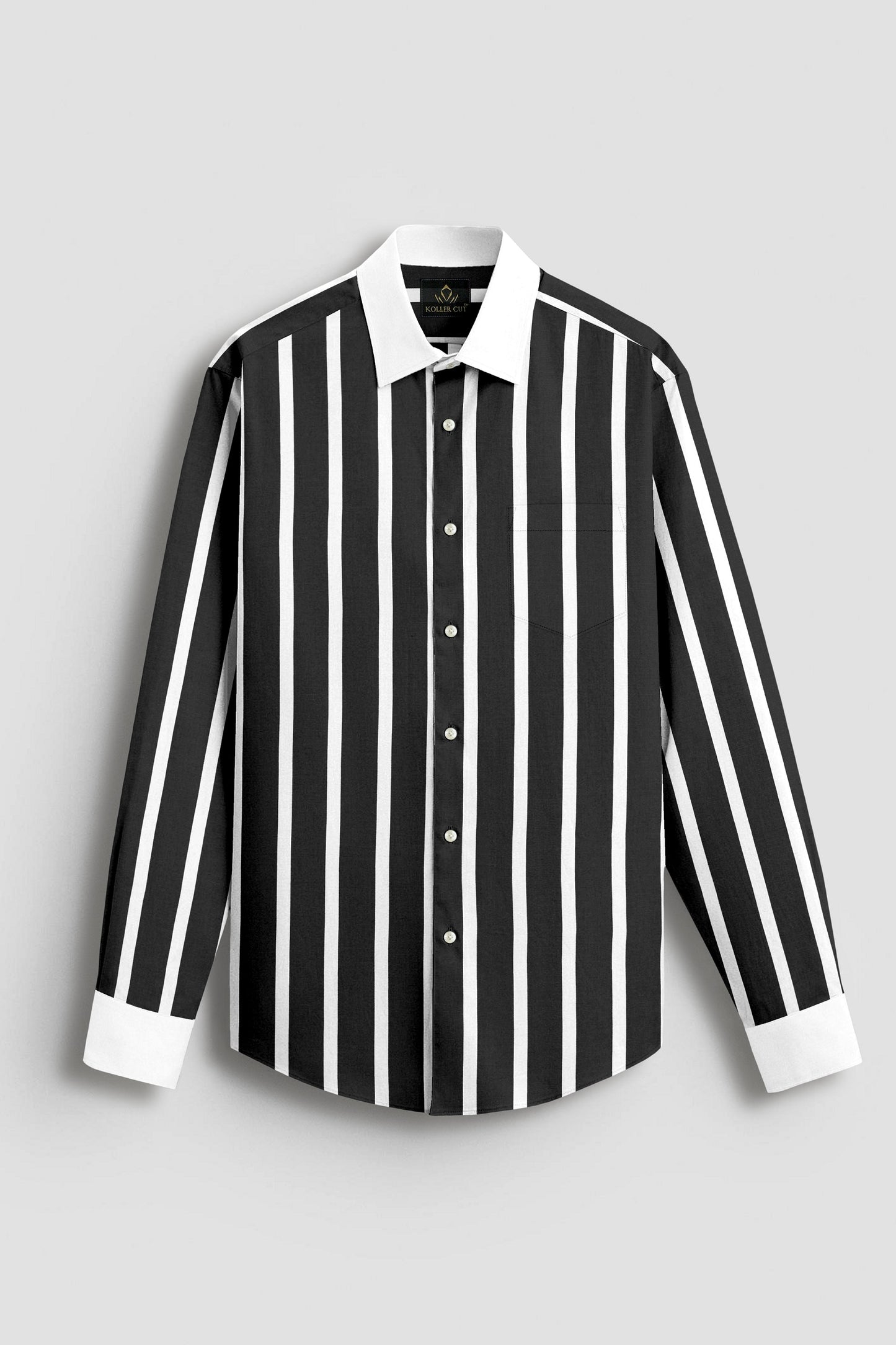 Jade Black and White Wide Chalk Stripes Designer Cotton Shirt