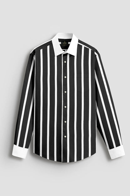 Jade Black and White Wide Chalk Stripes Designer Cotton Shirt