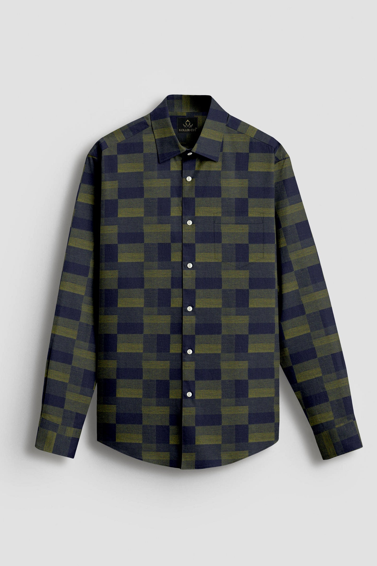 Cactus Green with Military Green and Moonlit Blue Rectangle Jacquard Checks Premium Egyptian Giza Cotton Shirt