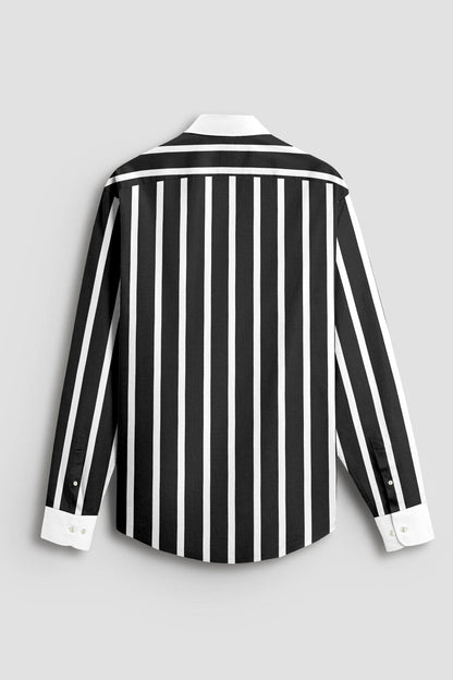 Jade Black and White Wide Chalk Stripes Designer Cotton Shirt