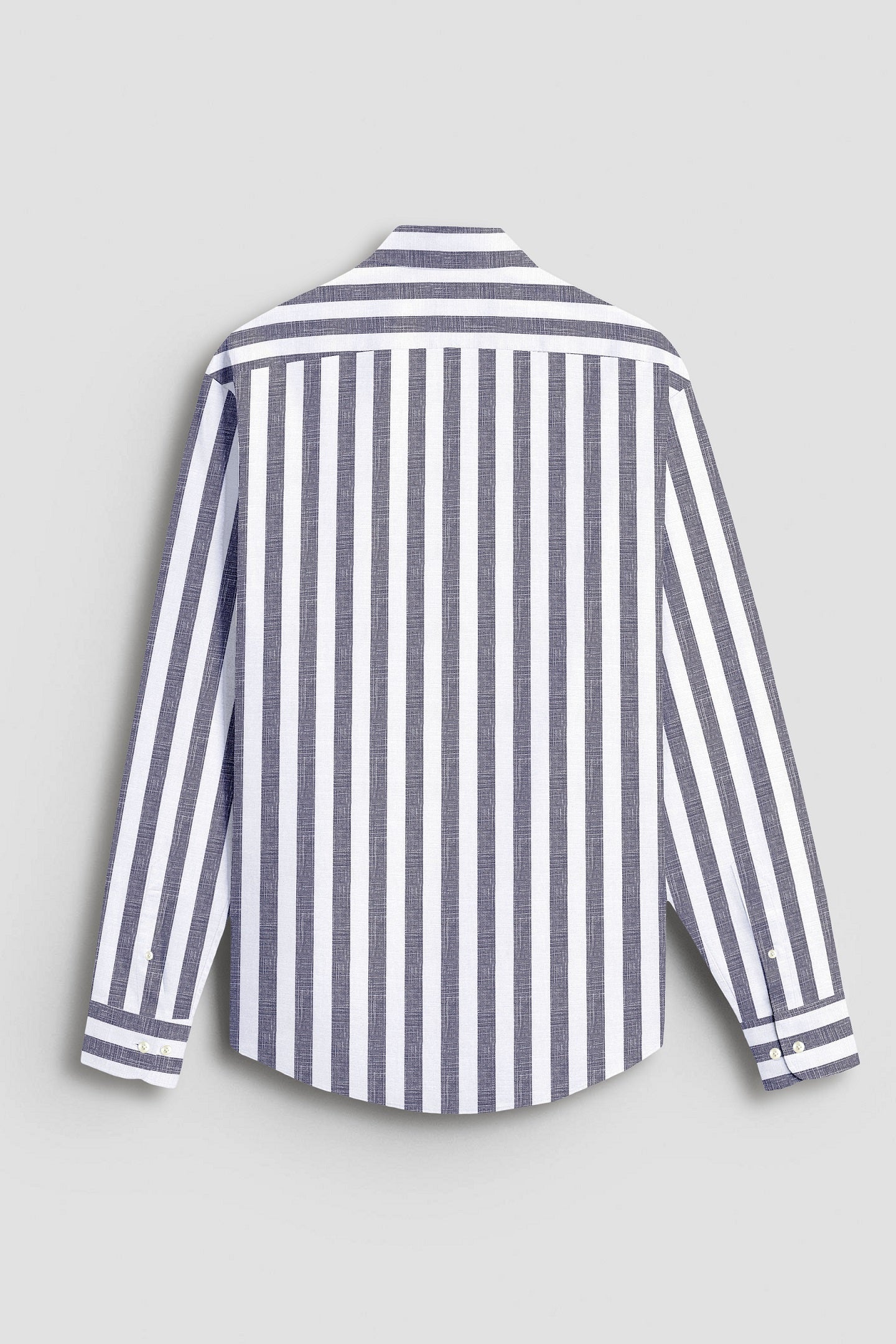 Porpoise Grey and Smoke White Awning Stripes Cotton Linen Shirt