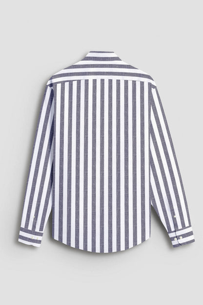 Porpoise Grey and Smoke White Awning Stripes Cotton Linen Shirt
