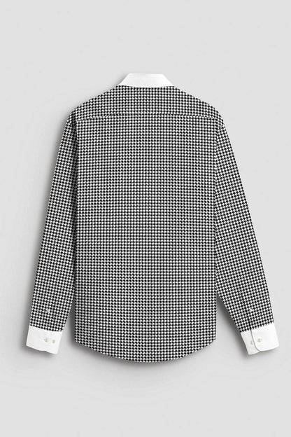White and Jet Black Hounds Tooth Checks Designer Cotton Shirt  