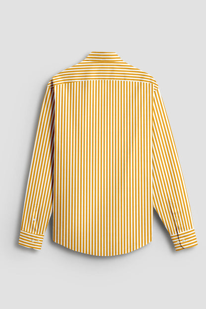 White and Mustard Yellow Candy Stripes Cotton Shirt