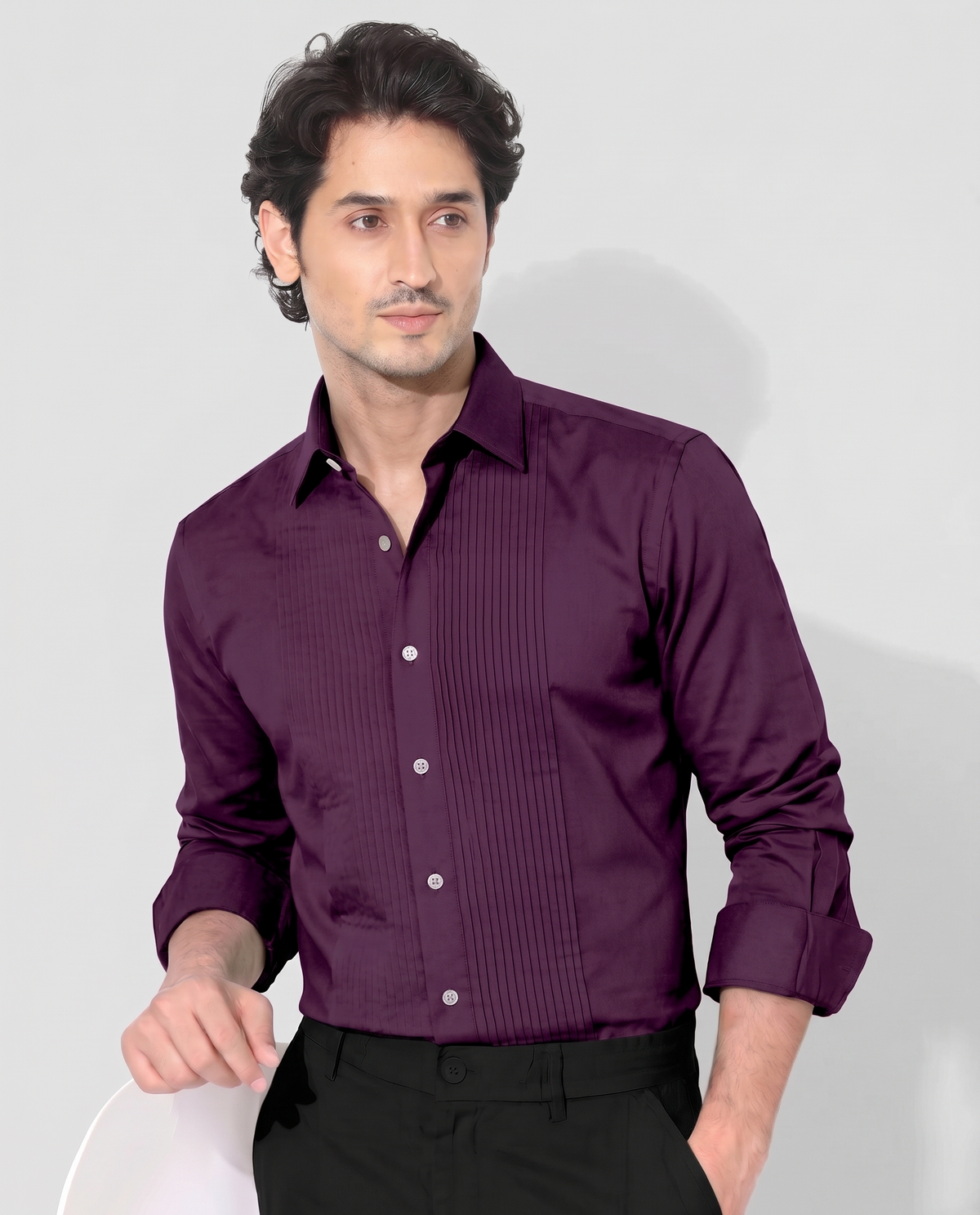 Thunder Purple Men's Solid Giza Cotton Tuxedo Shirt