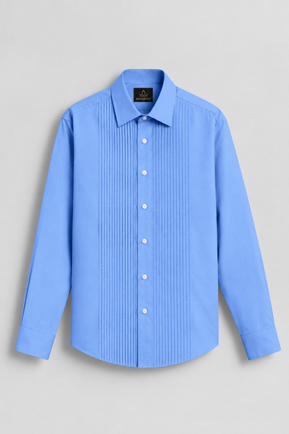 Hawkes Blue Giza Cotton Tuxedo Shirt