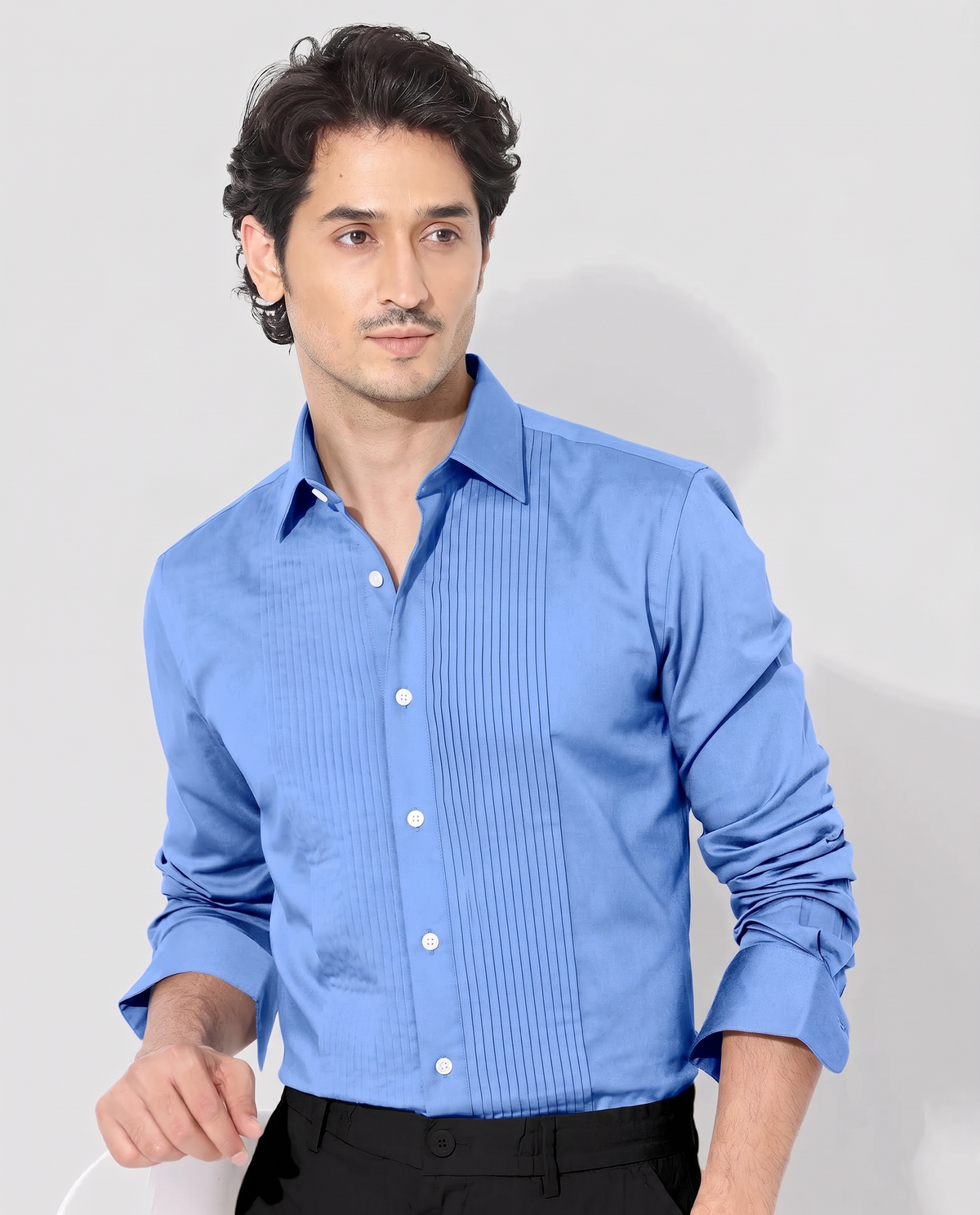 Hawkes Blue Giza Cotton Tuxedo Shirt