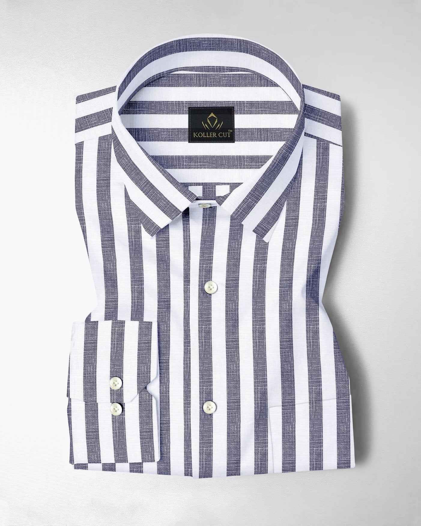 Porpoise Grey and Smoke White Awning Stripes Cotton Linen Shirt