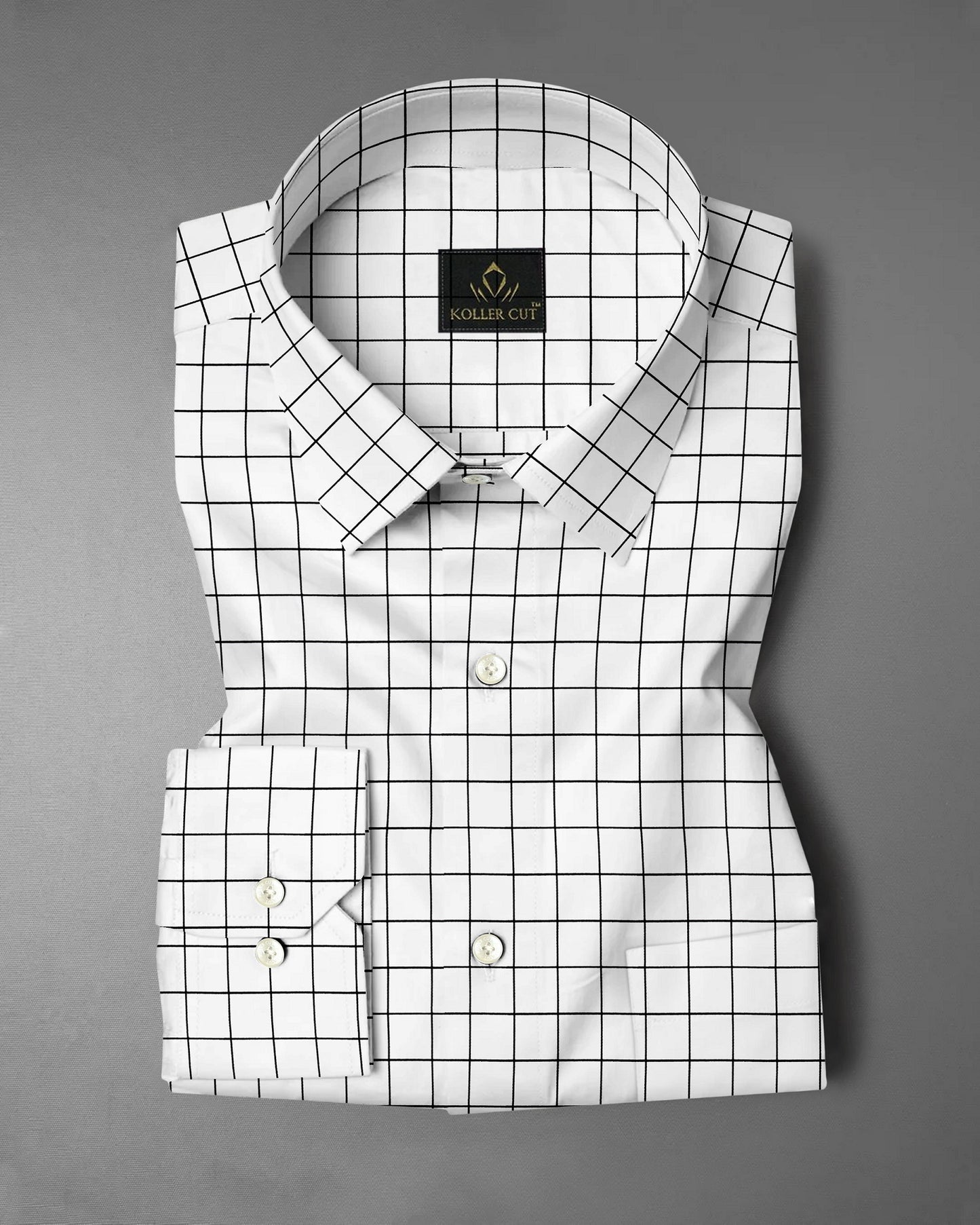 Milk White and Black Graph Checks Cotton Shirt