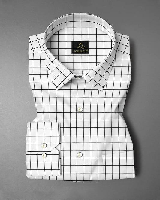 Milk White and Black Checks Cotton Shirt