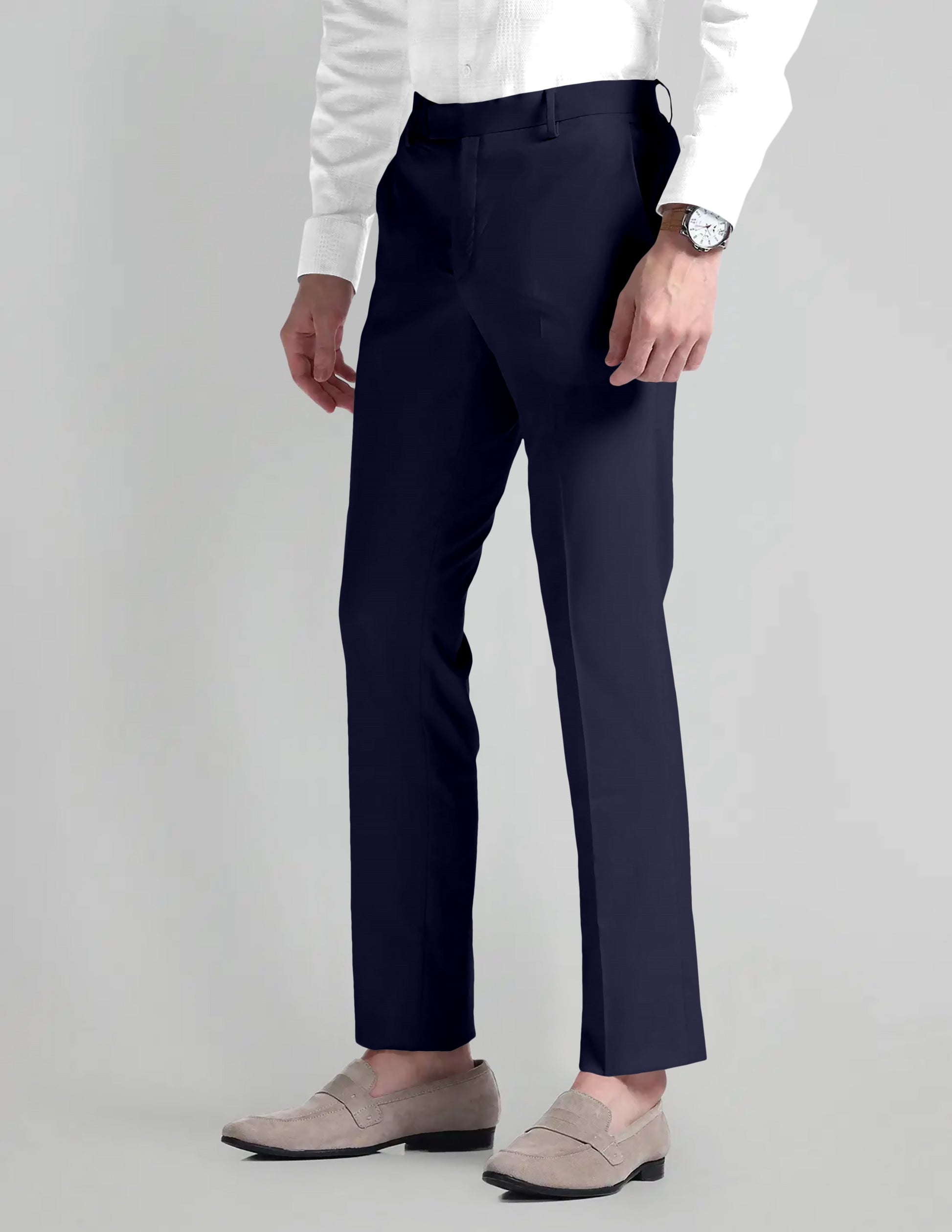 Midnight Blue Solid Wool Blend Pant