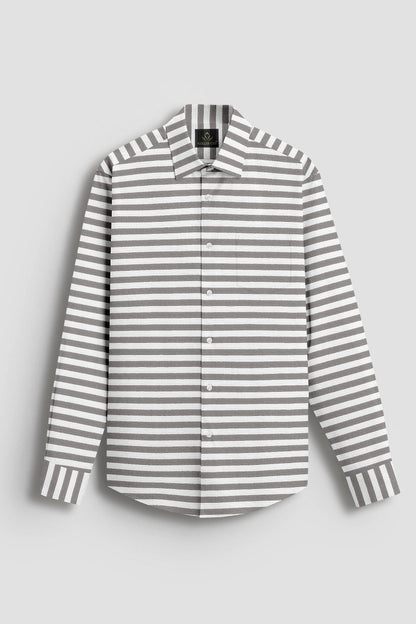 White and Charcoal Black Stripes Premium Cotton Shirt- Plus Size Shirts in India