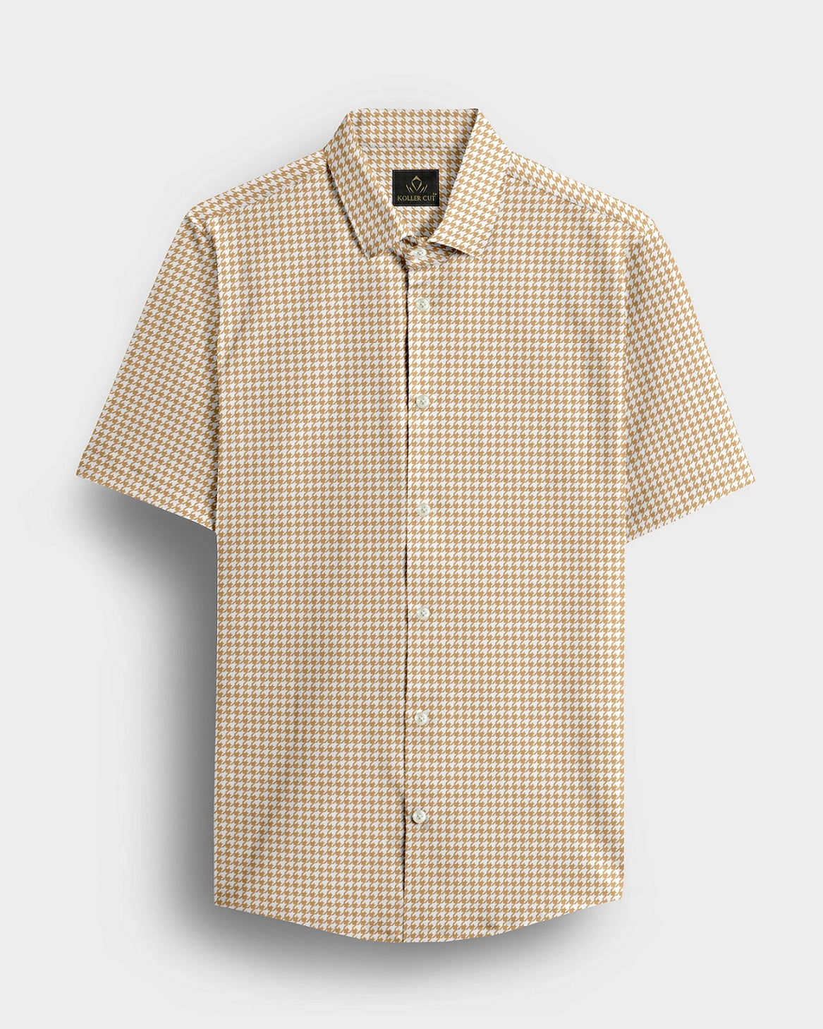 White With Latte Brown Hounds Tooth Checks Cotton Shirt