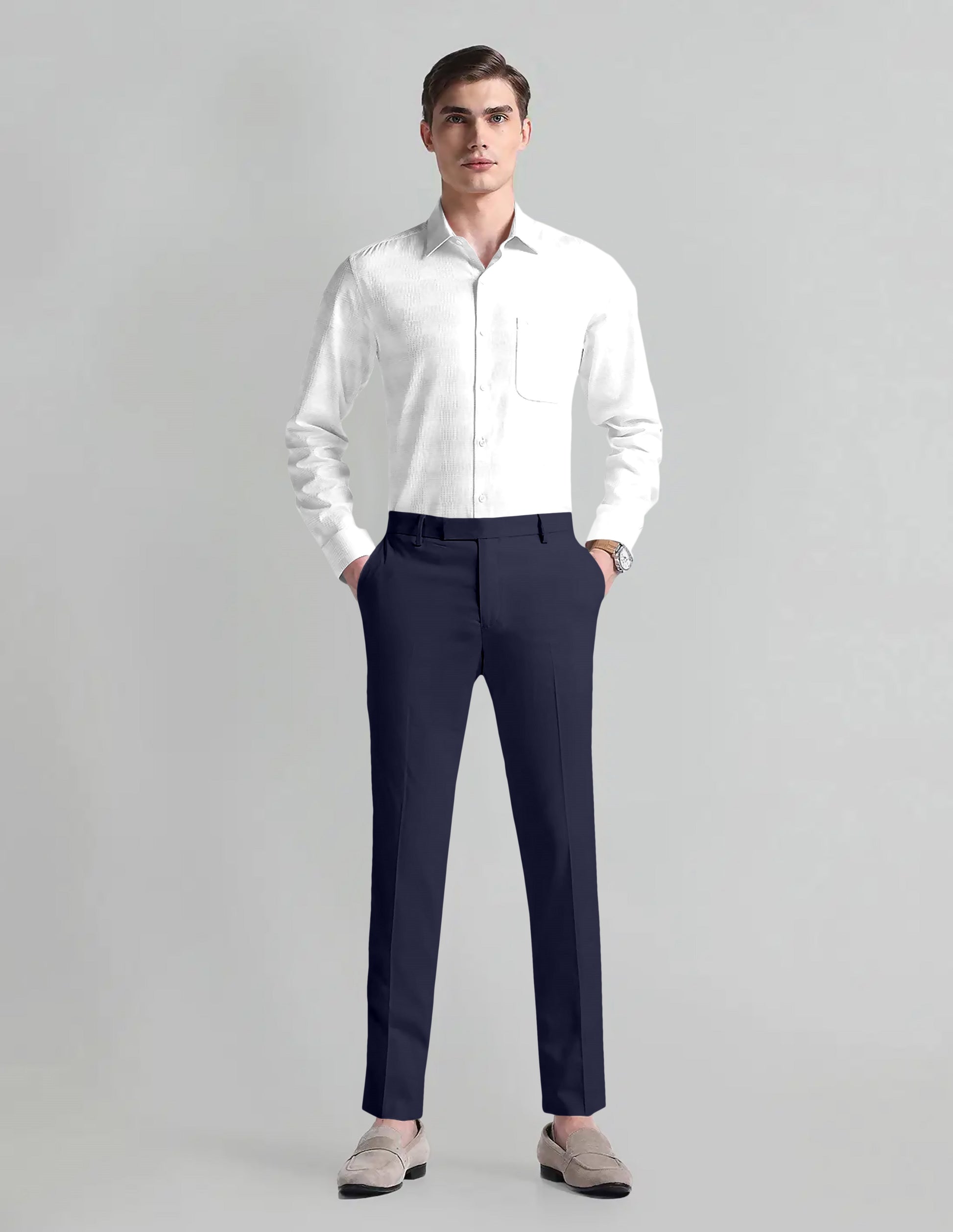 Midnight Blue Solid Wool Blend Pant