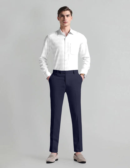 Midnight Blue Solid Wool Blend Pant
