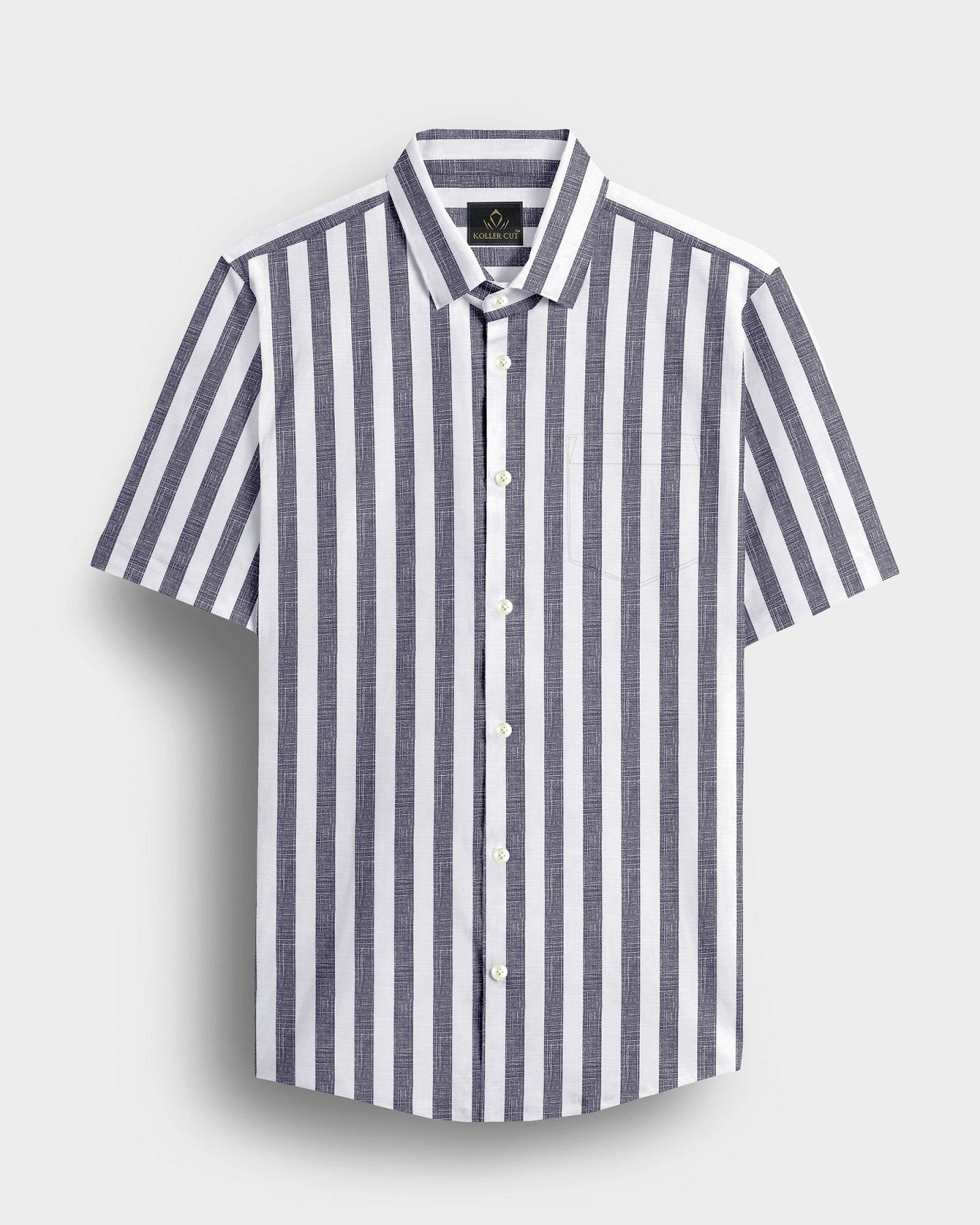 Porpoise Grey and Smoke White Awning Stripes Cotton Linen Shirt