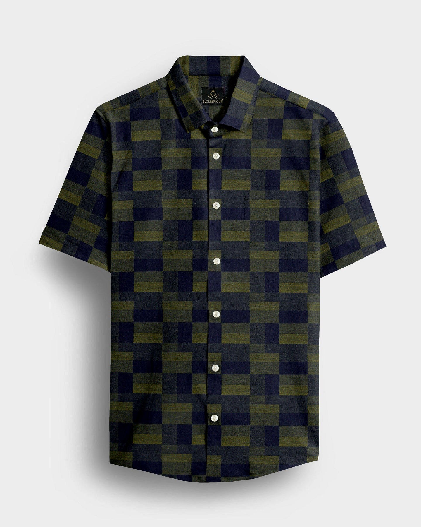 Cactus Green with Military Green and Moonlit Blue Rectangle Jacquard Checks Premium Egyptian Giza Cotton Shirt