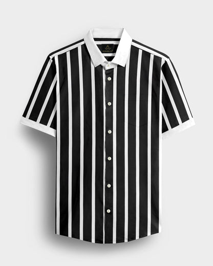 Jade Black and White Wide Chalk Stripes Designer Cotton Shirt