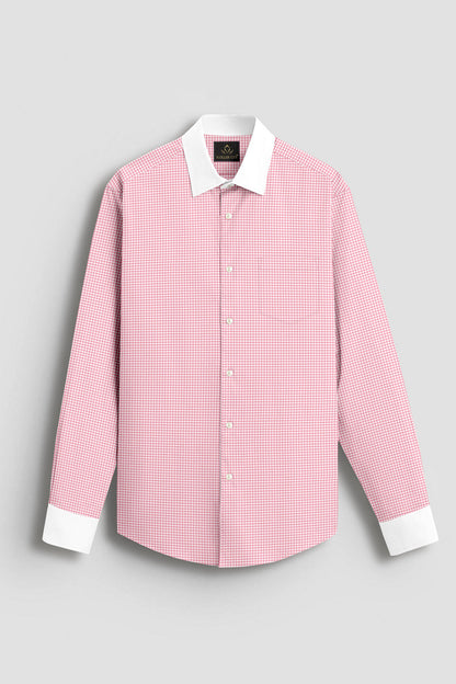 White and Petal Pink Hounds Tooth Checks Designer Cotton Shirt