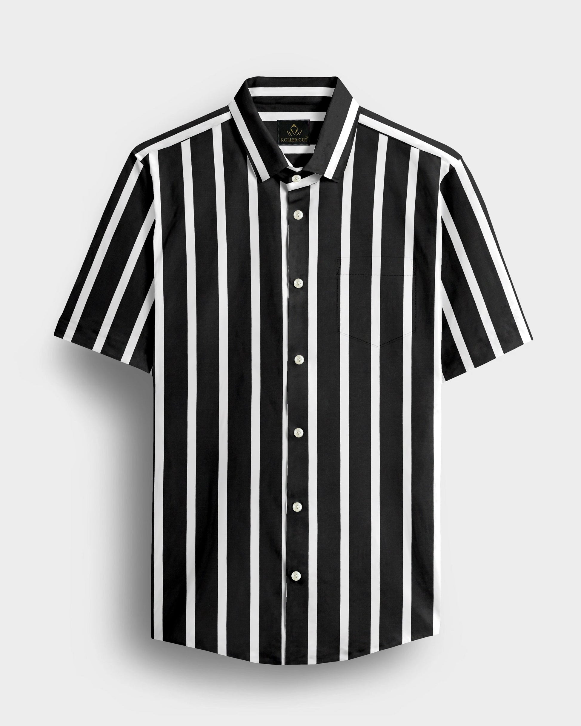 Jade Black and White Wide Chalk Stripes Cotton Shirt